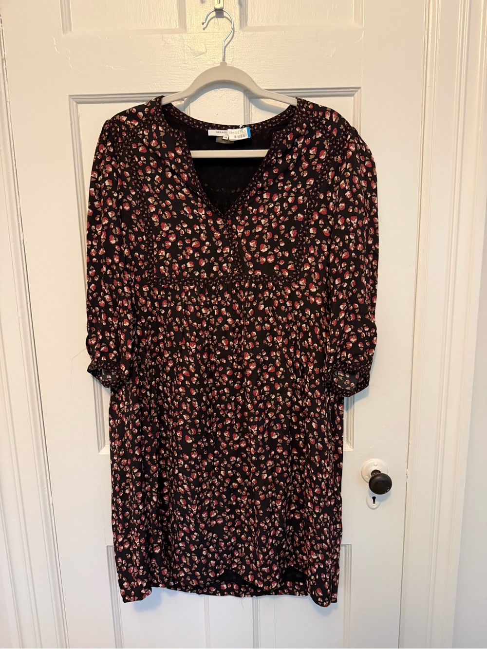 Gerard Darel Black 3/4 Sleeve Floral Midi Dress with Pink Print